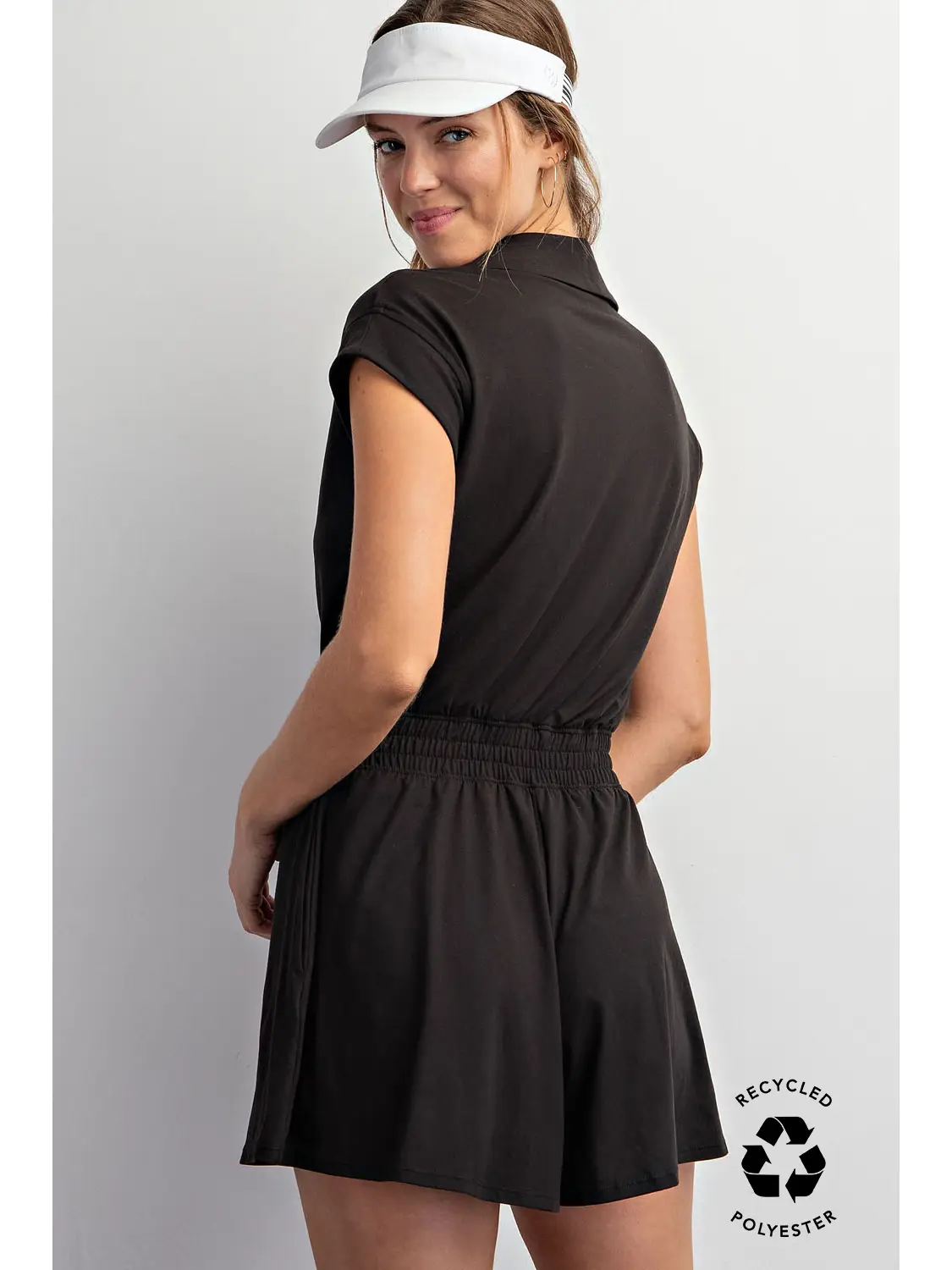 Butter Soft Short Sleeve Quarter Zip Romper | Black