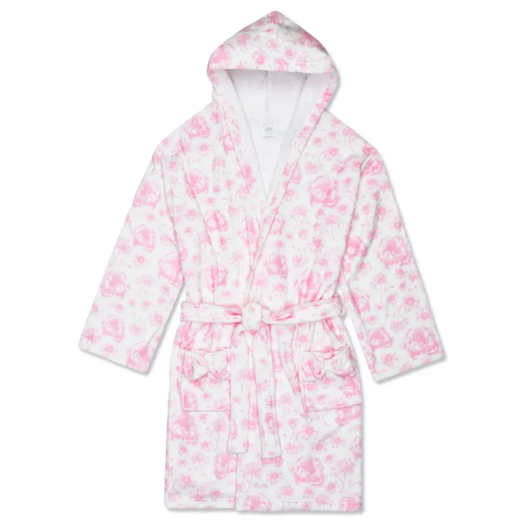 Pretty Pink Toile Hooded Plush Robe