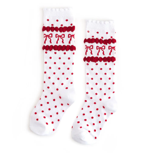 Red Bows Scalloped Knee Socks