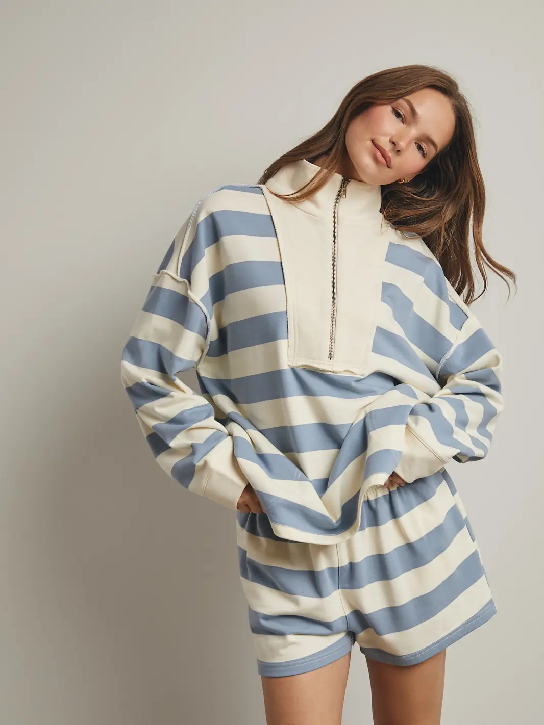 Striped Knit Top and Shorts Set | Cloud & Cream