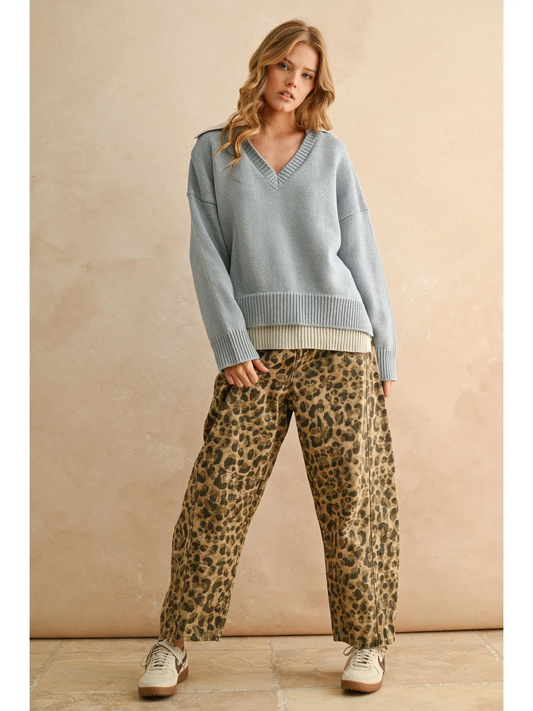 Color Combo V-Neck Sweater Top