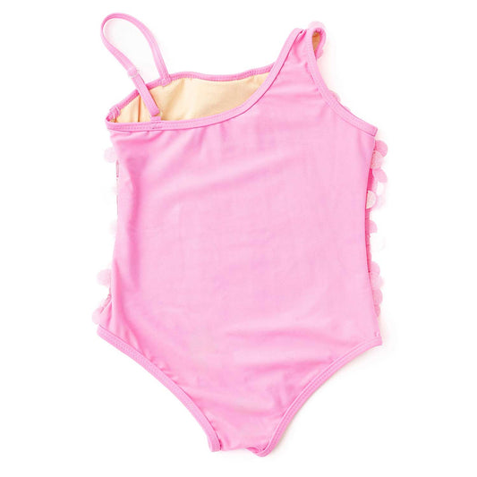 Pink Paillette One Shoulder Girls One Piece Swimsuit