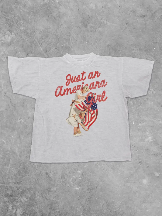 Just An Americana Girl Oversized T-Shirt | Ash Gray