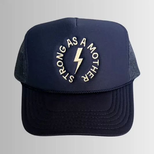 Strong As A Mother Embroidered Trucker Hat | Navy