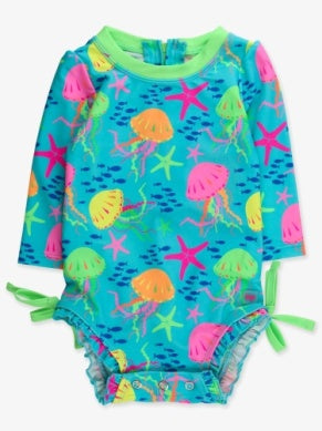 Long Sleeve One Piece Rash Guard Swimsuit | Neon Jelly Time
