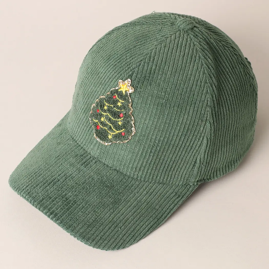 Christmas Tree Patch Corduroy Baseball Cap