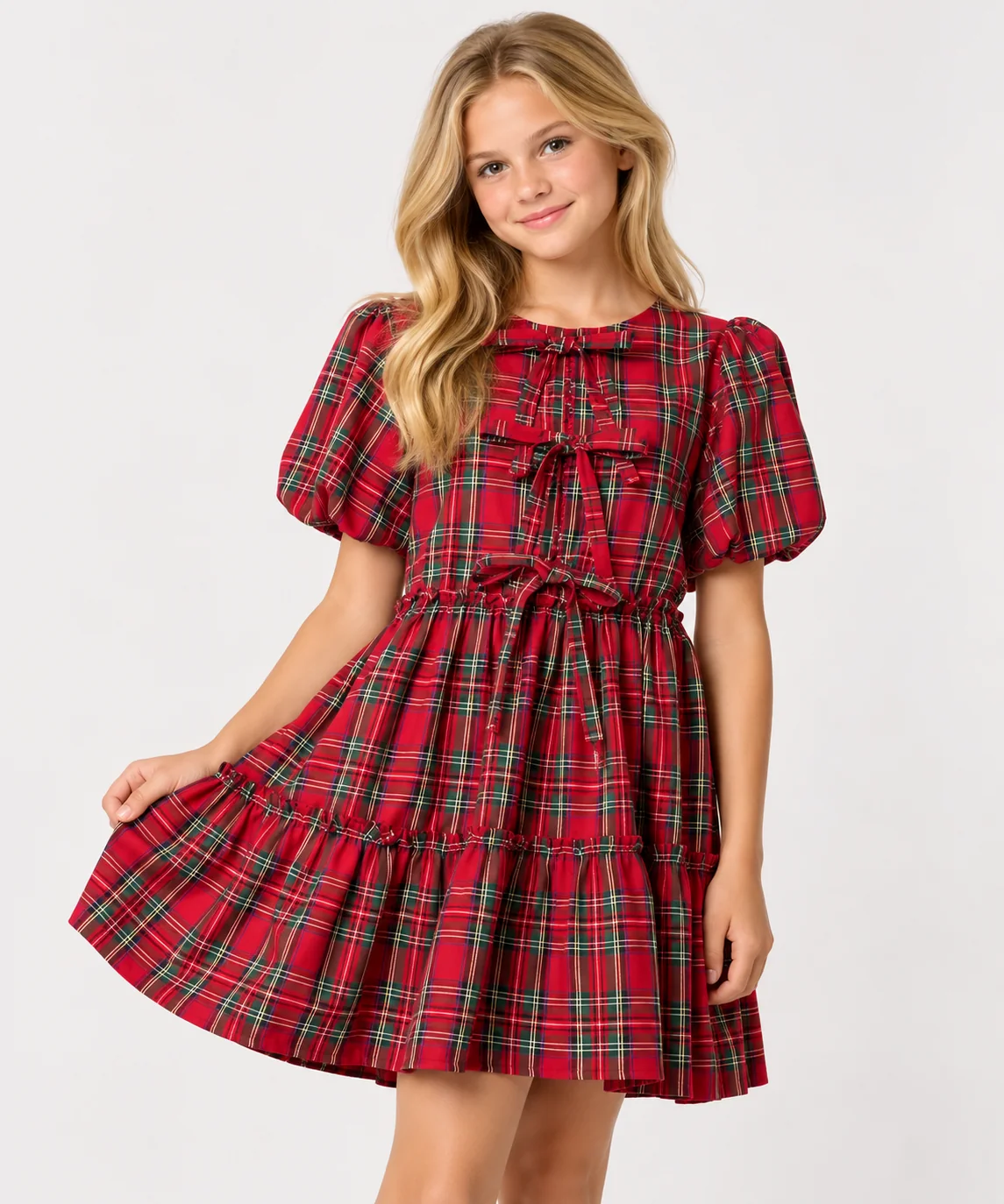 Plaid Bow Detail Bubble Mini Dress