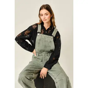 Slouchy Relax Fit Denim Overall | Olive