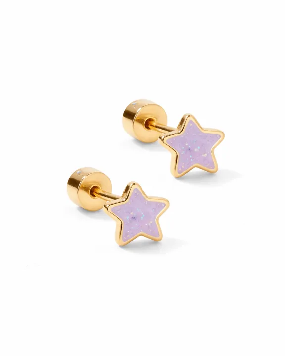 Screwback Stud Earrings - Nora Star Purple