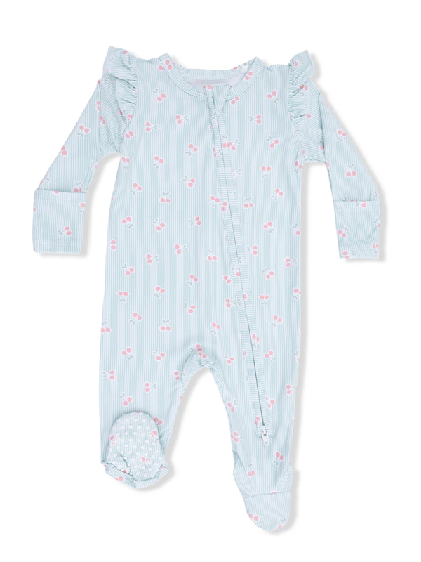 2-Way Zip Ruffle Sleeve Footie | Tiny Cherry Stripe