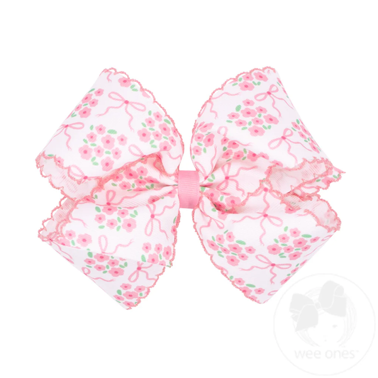 King Moonstitch Hair Bow in Bow and Flower Print | Pink