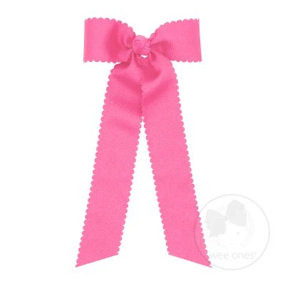 Medium Grosgrain Hair Bow with Streamers with Scallop Edge | Hot Pink