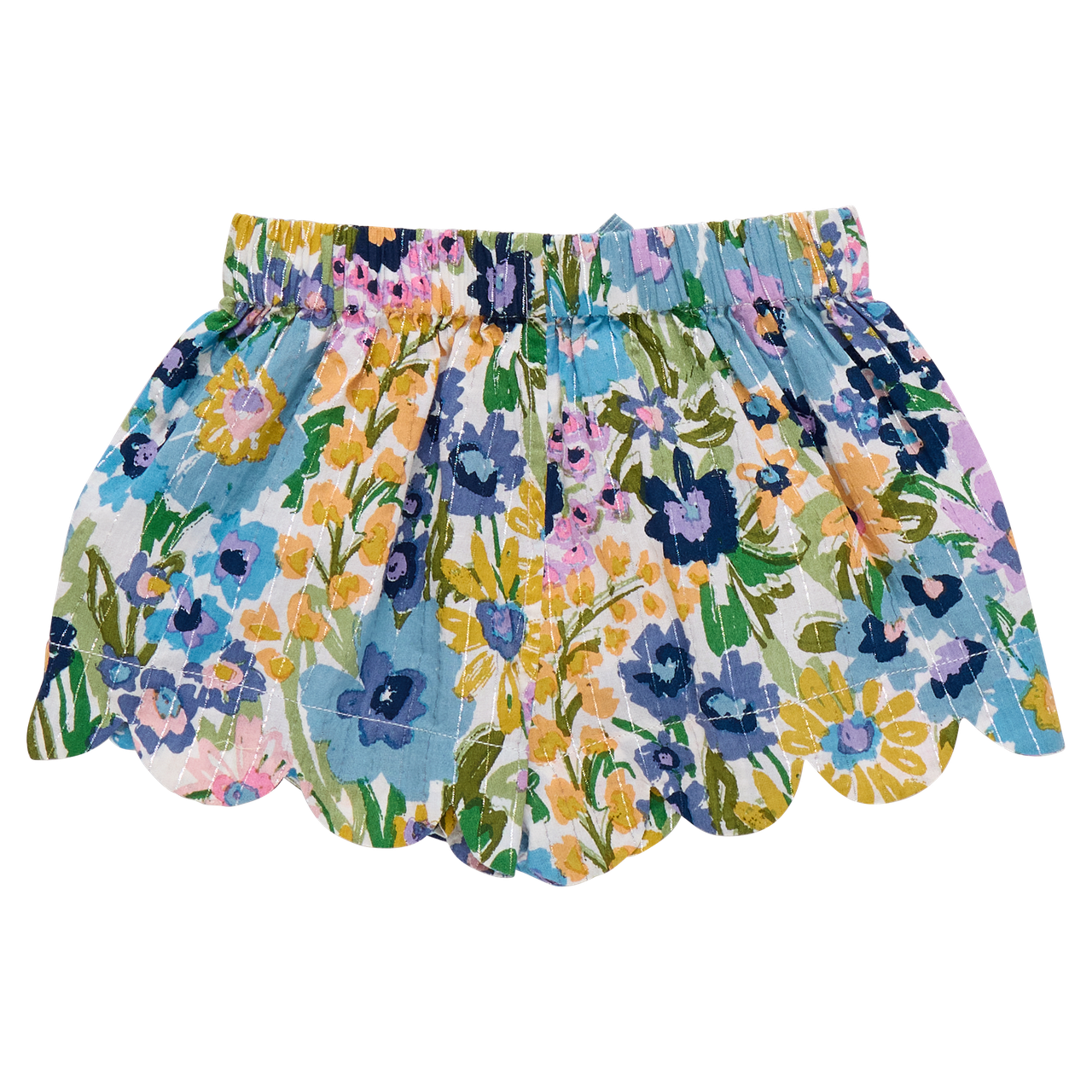 Girls Scallop Short | Blue Large Sketched Floral