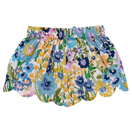 Girls Scallop Short | Blue Large Sketched Floral