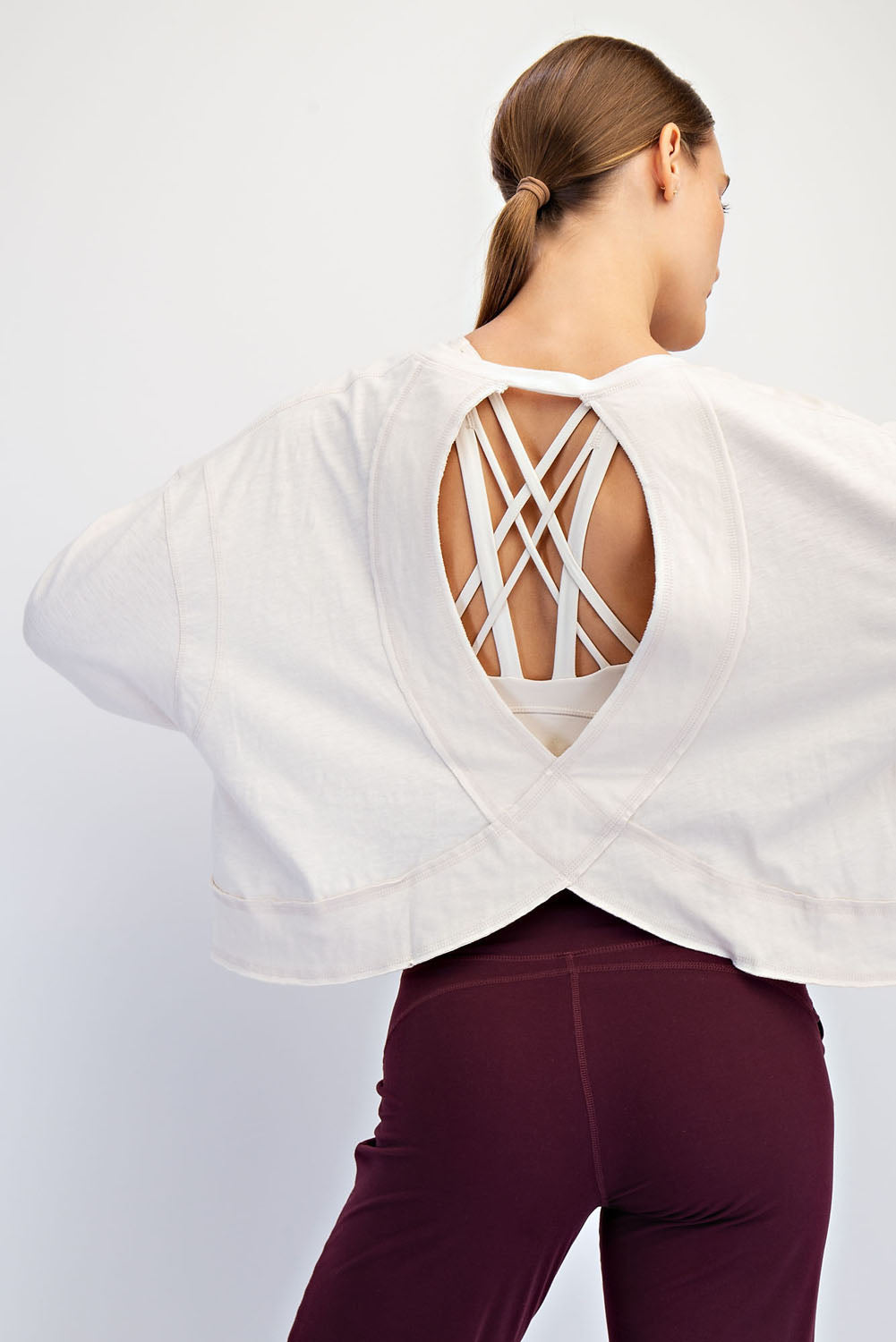 Cotton Open Back Long Sleeve Top | Bone