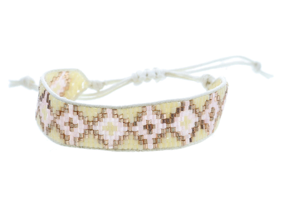 Kids Ivory, Light Pink and Copper Woven Beaded Band Bracelet