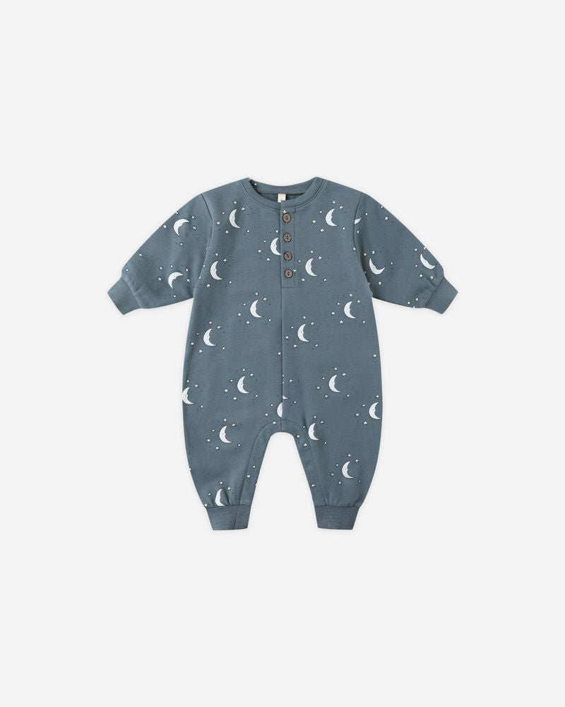RELAXED FLEECE JUMPSUIT || SILVER MOONS