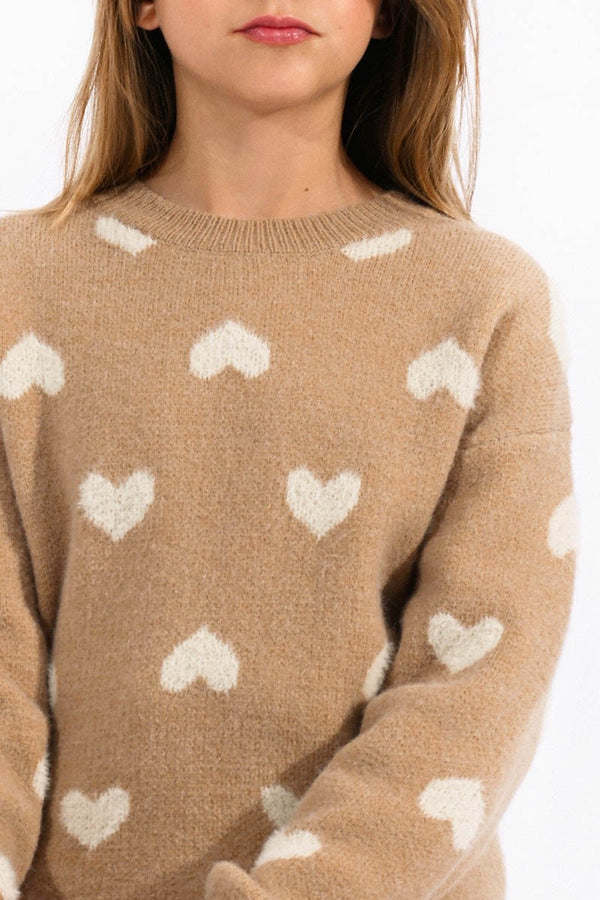 Casual Sweater With Heart Pattern | Beige