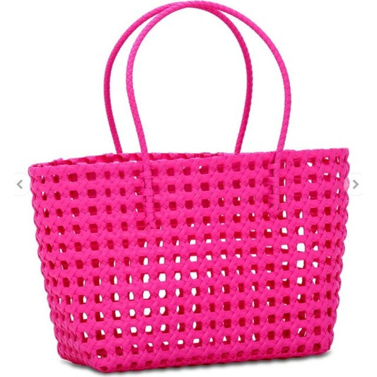 Large Pink Woven Tote Bag