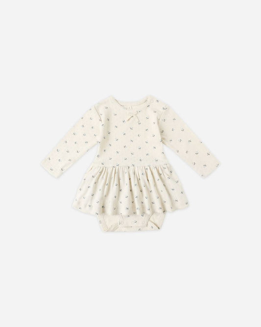 POINTELLE SKIRTED BODYSUIT || BLUE DITSY