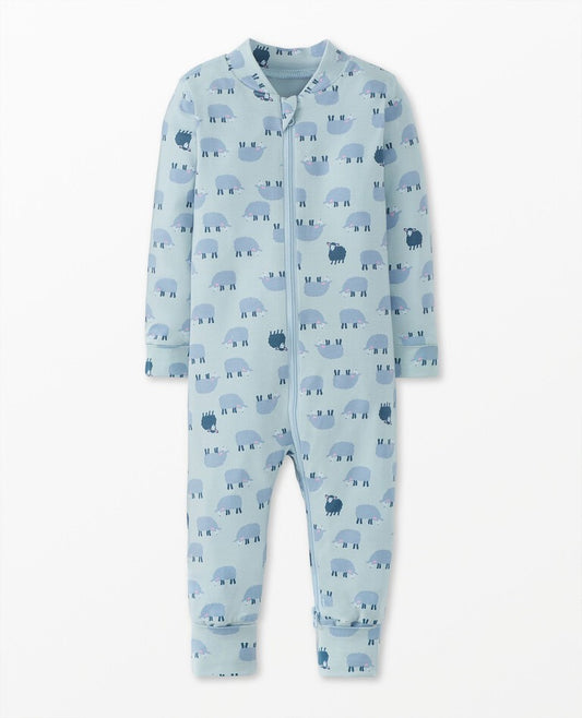 Baby Print 2-Way Zip Sleeper in HannaSoft | Mini Lamb on Celestial Blue