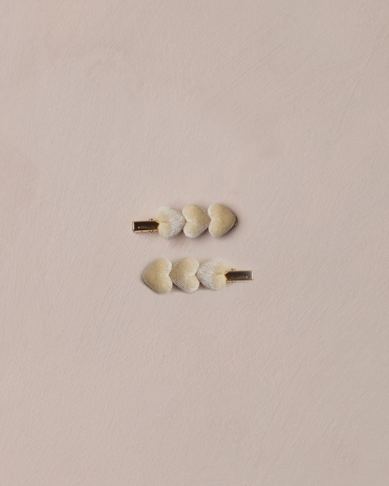 VELVET HEART CLIPS || ECRU