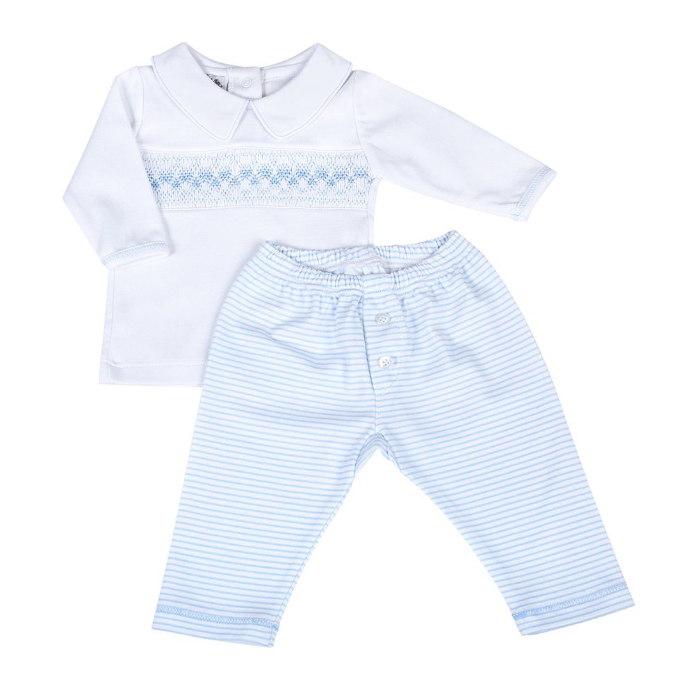 Lilly and Logan Smocked Collared Pant Set | Blue