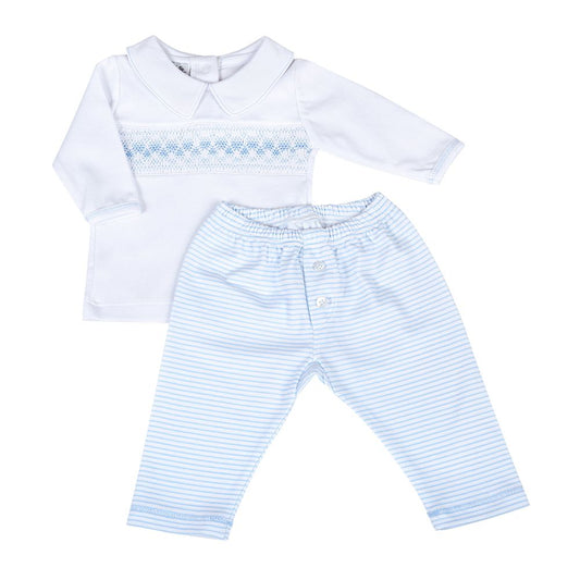 Lilly and Logan Smocked Collared Pant Set | Blue