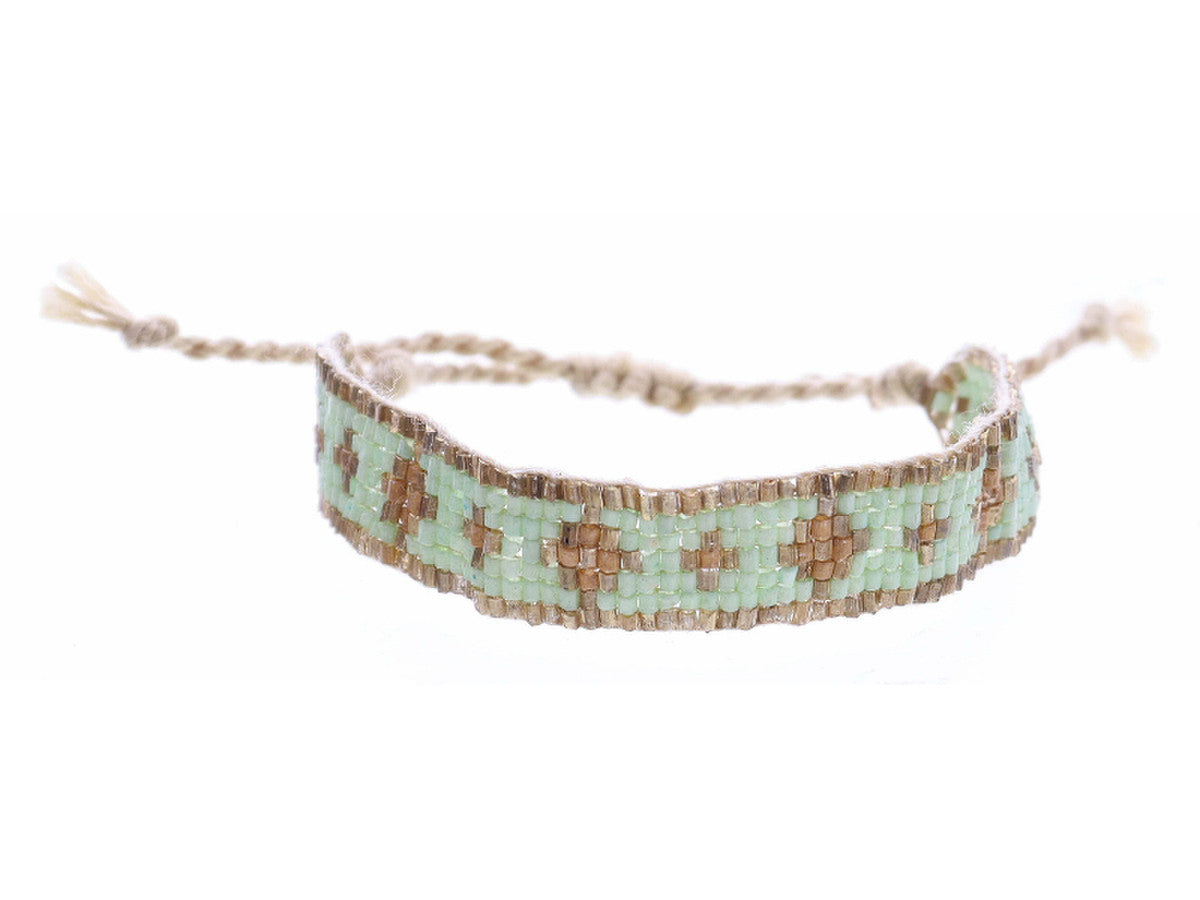 Kids Mint and Gold Woven Beaded Band Bracelet