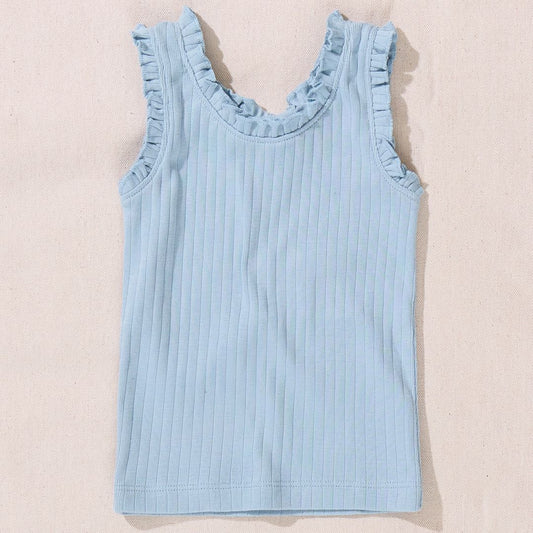 Joy Ruffle Rib Tank | Light Blue