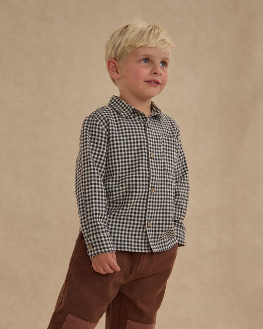 COLLARED LONG SLEEVE SHIRT || BLACK GINGHAM