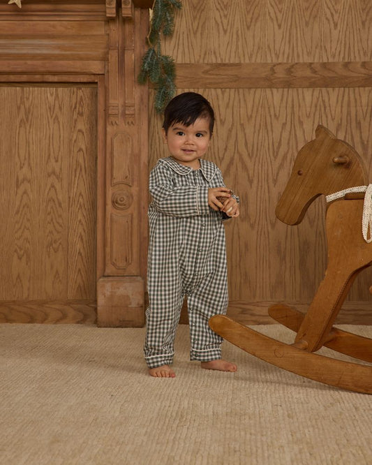 BABY PAJAMA ROMPER || EVERYGREEN GINGHAM