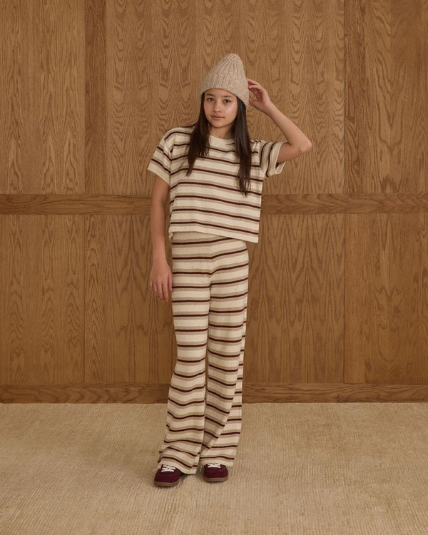 BOXY CROP KNIT TEE || BURGUNDY STRIPE TEEN