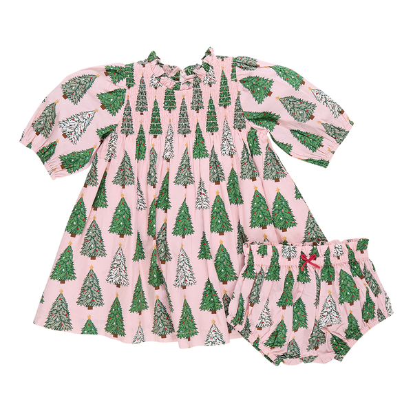 Baby Girls Stevie Puff Sleeve Dress Set | Pink Trees