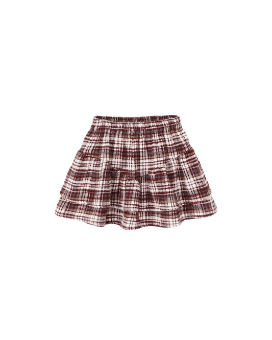 TIERED MINI SKIRT || BURGUNDY PLAID