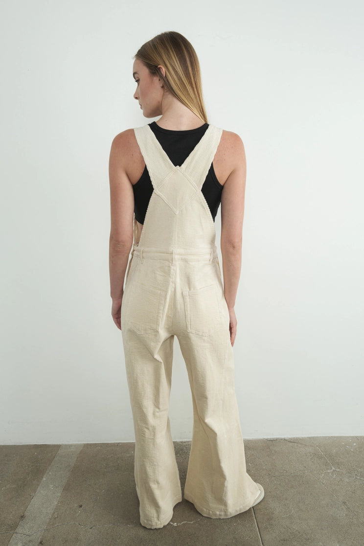 Corduroy Wide Legs Overalls | Cream