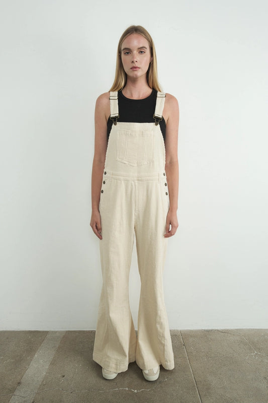 Corduroy Wide Legs Overalls | Cream