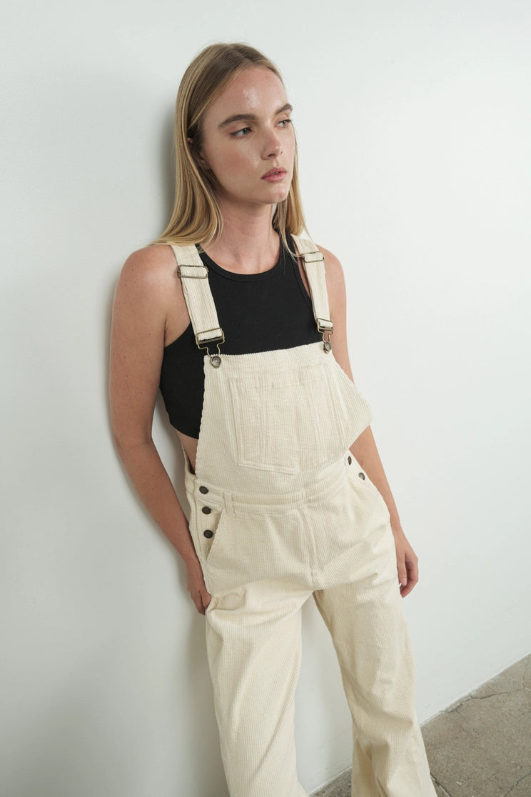 Corduroy Wide Legs Overalls | Cream