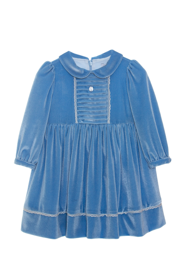 Girls Sky Blue Velvet Dress