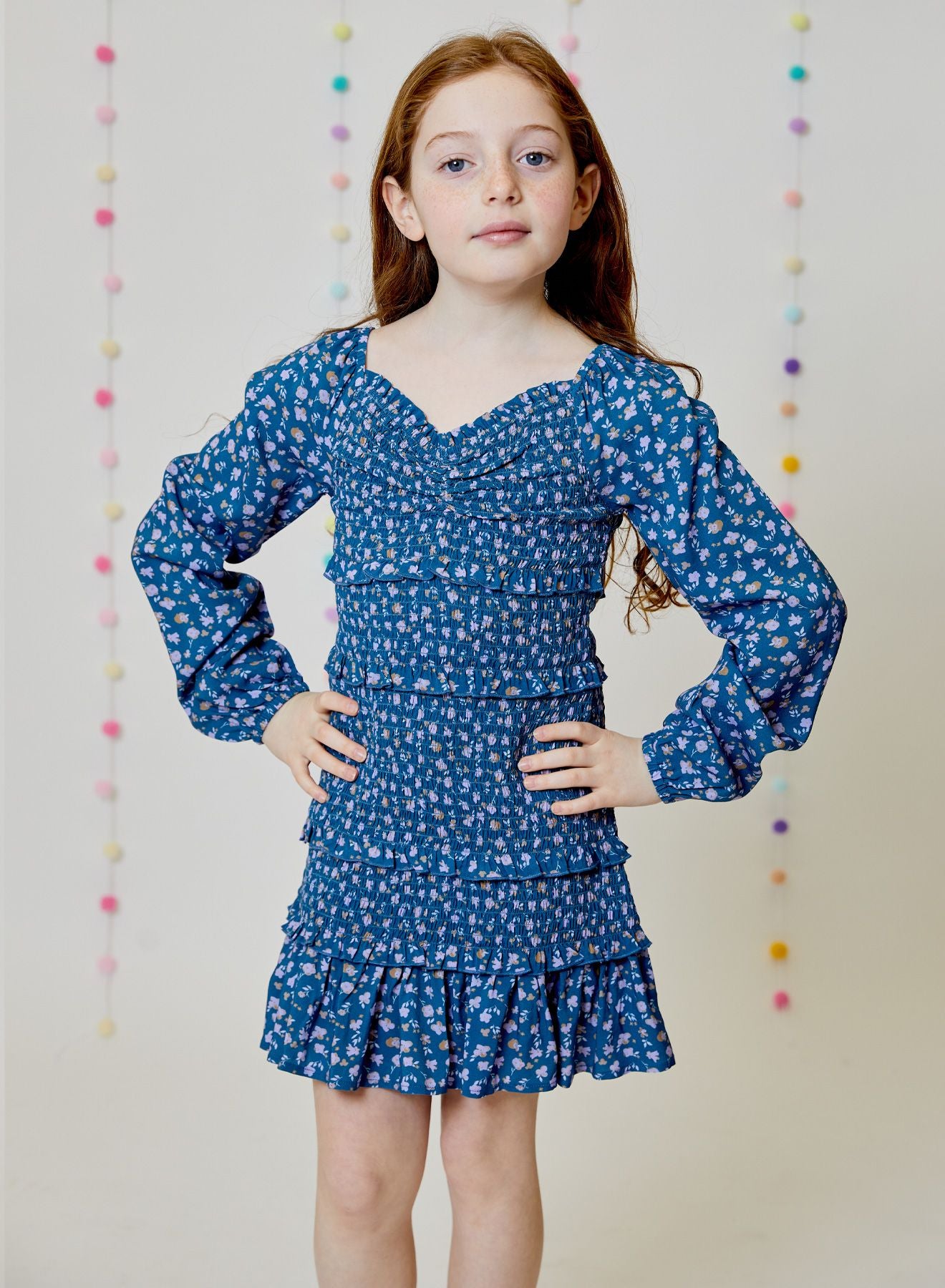 LS Smocked Dress | Blue Floral