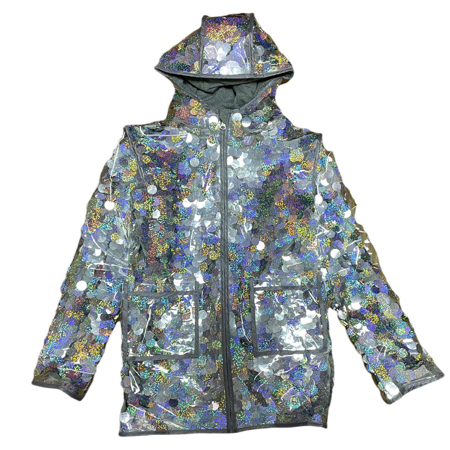 Paillette Iridescent Rain Jacket | Silver