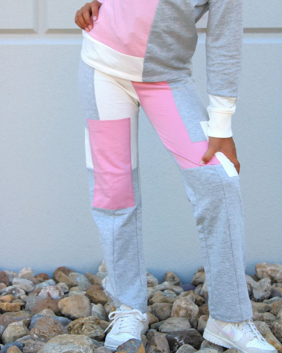 Patchwork Active Pant | Grey, Pink and Cream