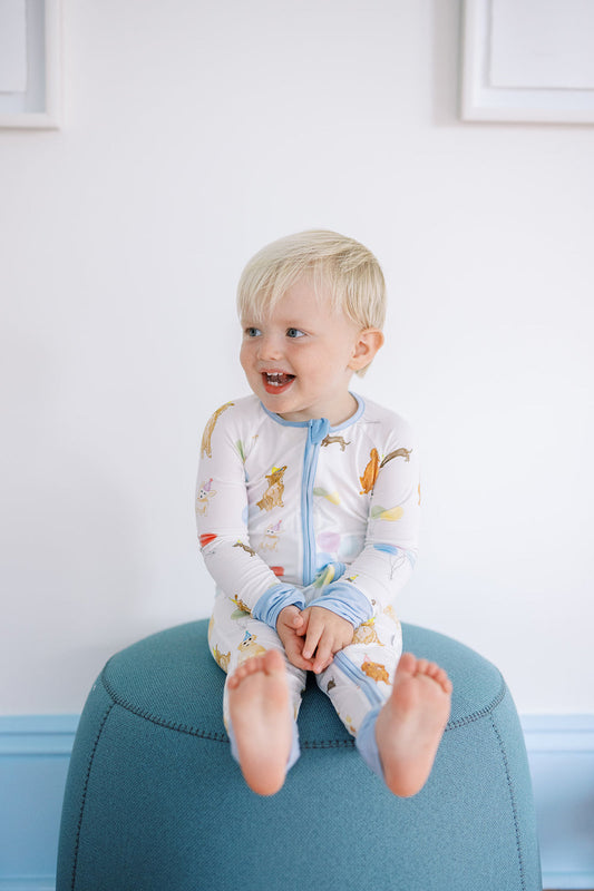 Sleep Romper | Dog Party Blue
