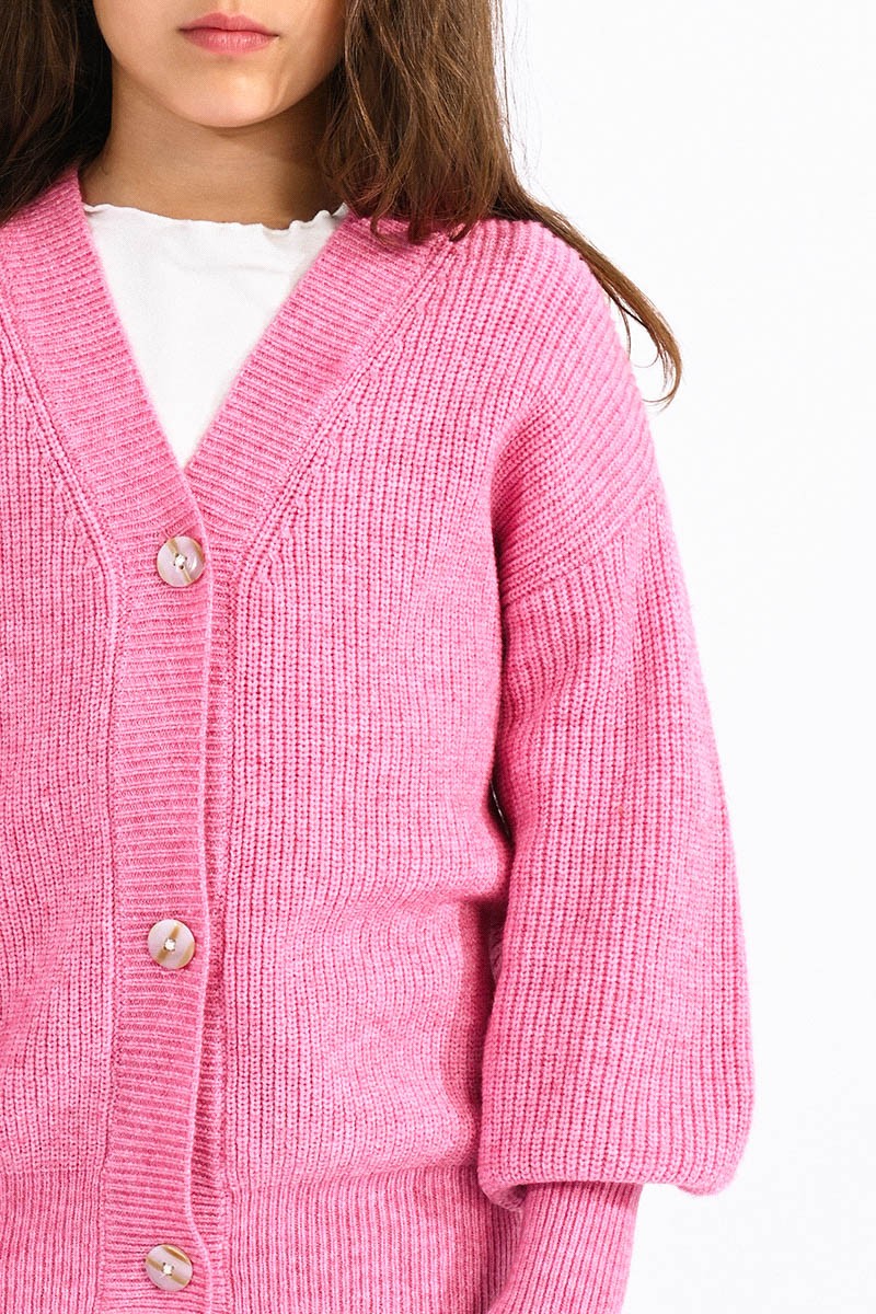 Ribbed Knit Cardigan | Pink