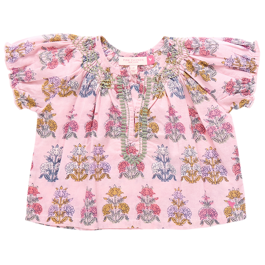 Girls Ava Top | Small Pink Flowerette