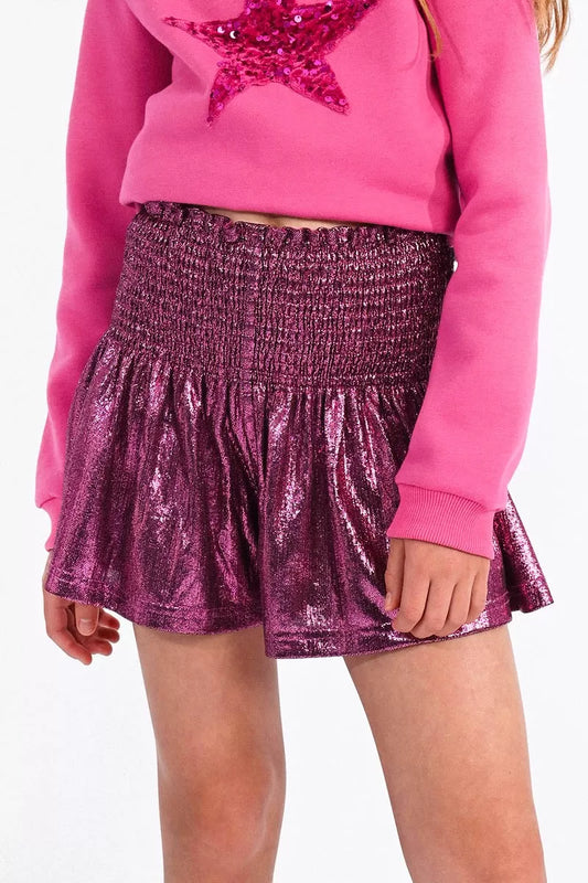 Lame` Shorts with Smocked Waistband | Pink