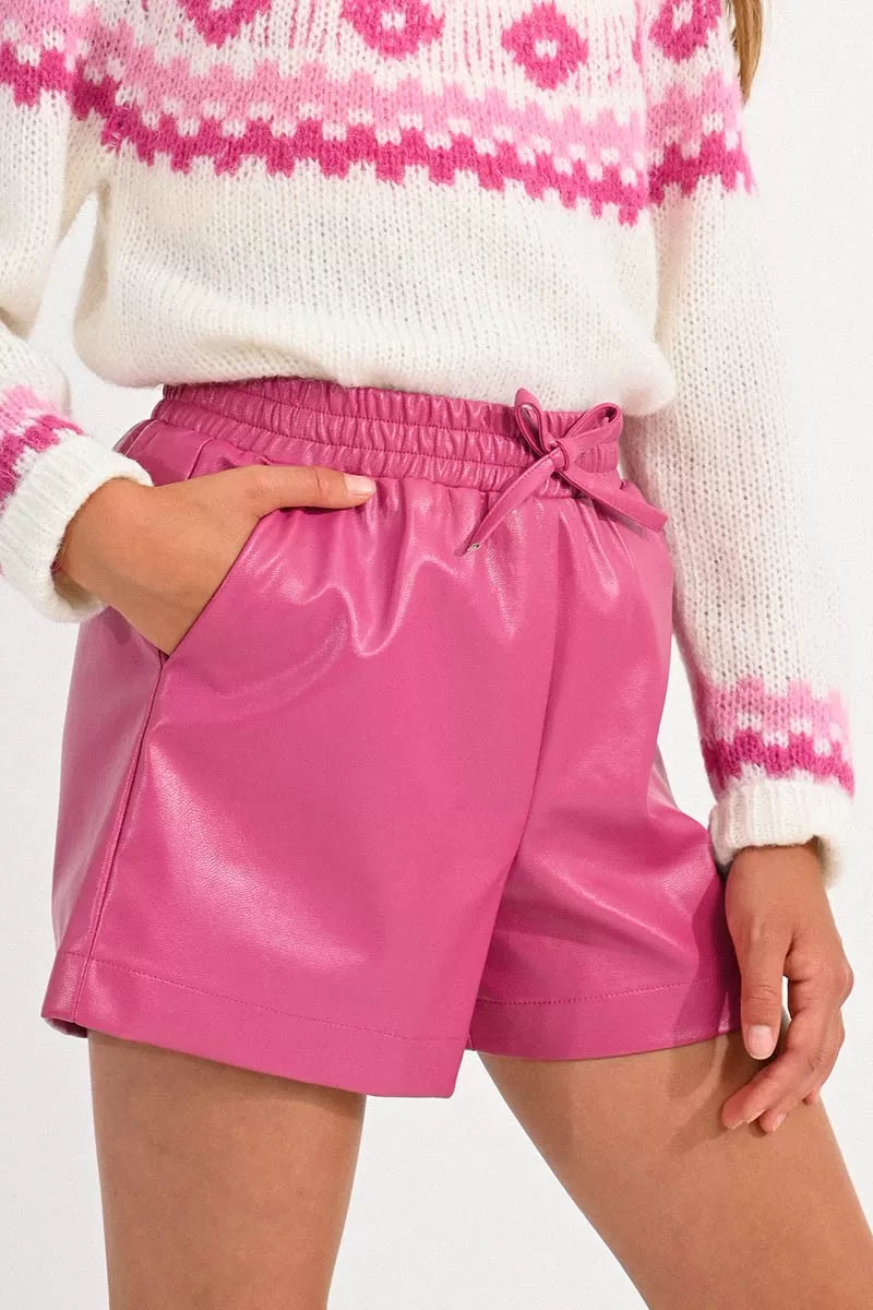 Vegan Leather High Waisted Shorts | Pink