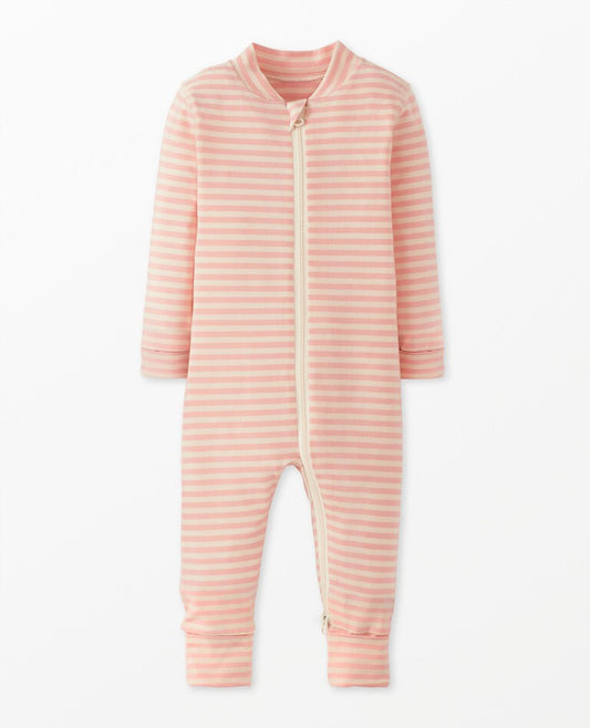 Baby Striped 2-Way Zip Sleeper in HannaSoft | Ecru/Light Pink