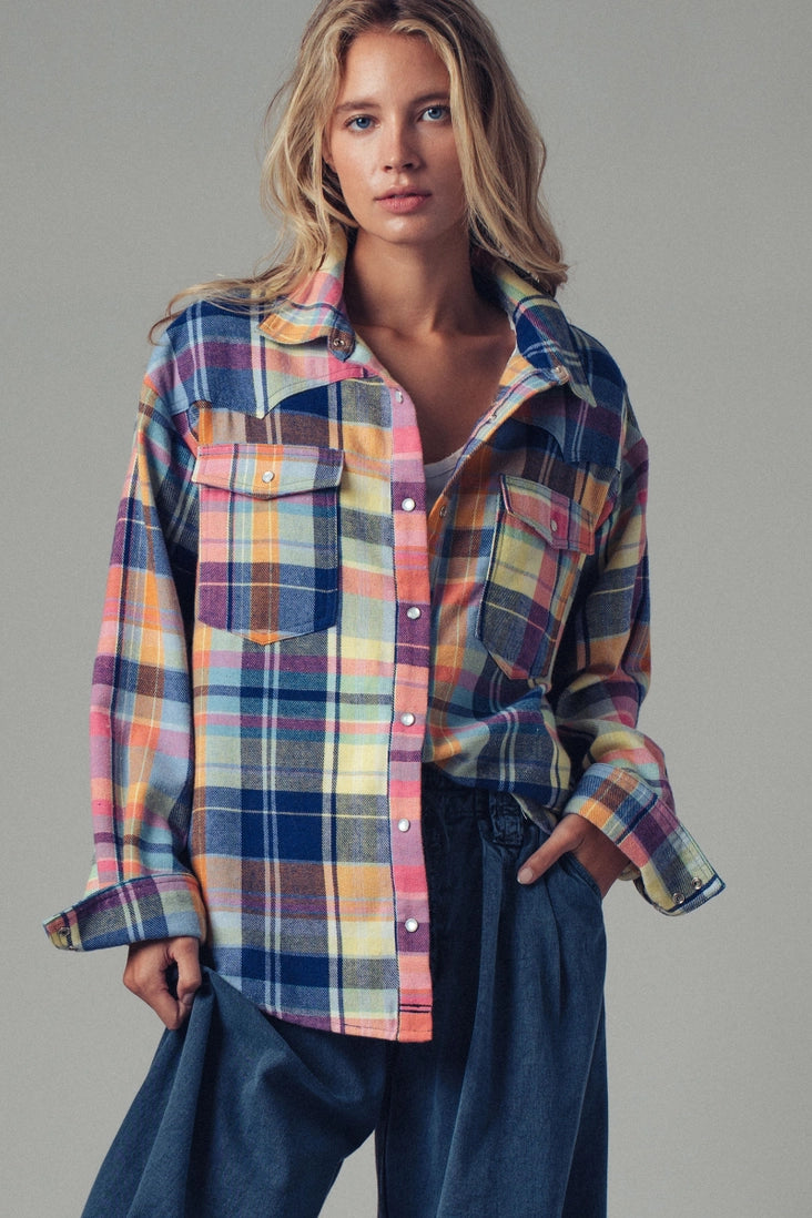 Plaid Snap Front Western Shirt