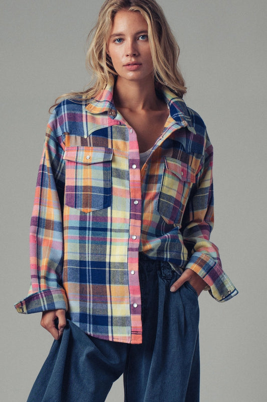Plaid Snap Front Western Shirt